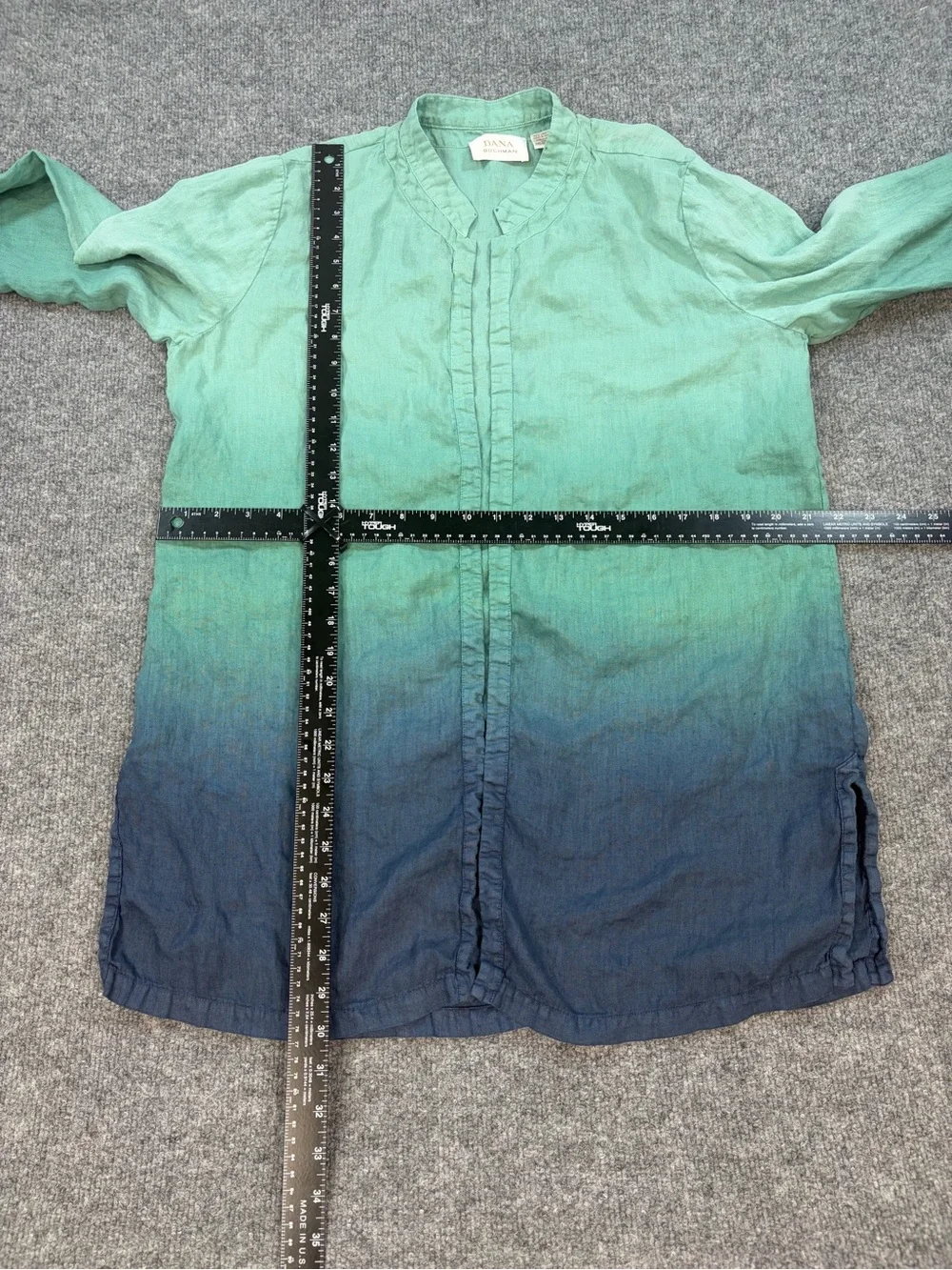 Dana Buchman 100% Linen Twinset Ombre Blue Green Coastal Grandma Cardigan Sz 12